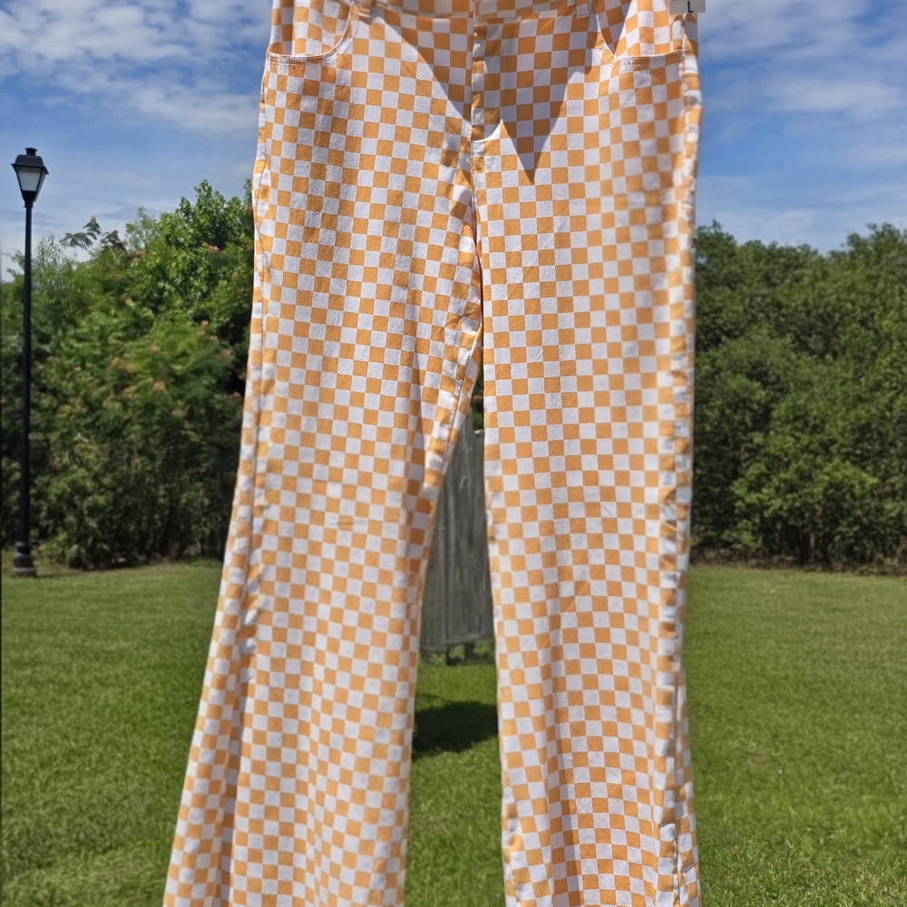 Hollister Orange and White Flare Pants Retro Style